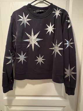 Moschino Black Crewneck Sweater with Silver Star Motif